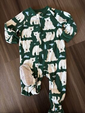 child of mine Green Polar Bear Print Footed One-Piece